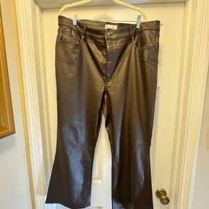 LOFT Brown Flare Waxed Denim - Leather look